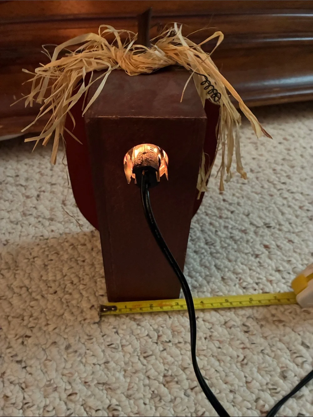 Halloween Red Wooden Jack-O'-Lantern Table Light
